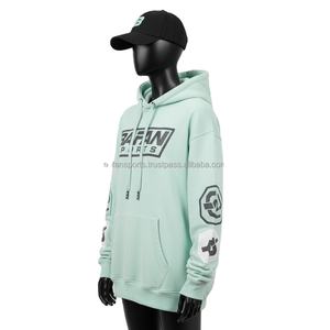 Sudadera con capucha Premium para mujer 330 GSM Fleece Mint Green Oversized Fit Custom Logo High Density Screen Print Design Women Basics Hoodies - Product Image 4