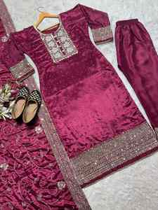 Robe de soirée longue pour femme, modèle de créateur, avec broderie modale, travail de sequins et travail manuel de diamants, haut et bas, 78949 - Product Image 6