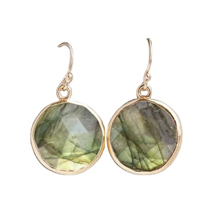 Pendientes colgantes de labradorita natural facetada redonda – Plata de ley 925 con engaste de bisel, joyería al por mayor - Product Image 1