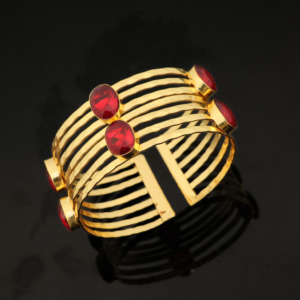 Handmade 18k Gold Plated Cuff Bangle with <b>Red</b> Garnet Quartz Gemstone Statement Jewelry - Adjustable Bangle - Gift for her - Product Image 1