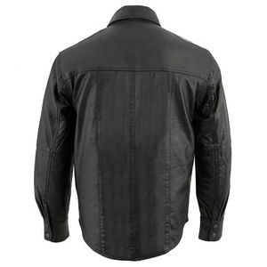 <b>Men's</b> Leather <b>Shirts</b> Casual <b>Winter</b> Wear Custom Embroidery Logo Genuine Cowhide Leather Club Party Street Wears Wind Proof <b>Shirt</b> - Product Image 2
