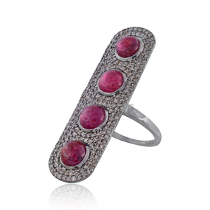 Longue Naturel Ruby Gemstone Pavé de Diamants Solide 925 En Argent Sterling Anneau Par Metarock Bijoux - Product Image 2