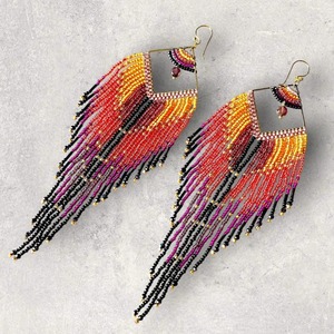 Pendientes de Flecos con Cuentas Hechas a Mano, Diseño Degradado Multicolor, Joyería de Moda, Marco Metálico, Detalle Exquisito - Product Image 5