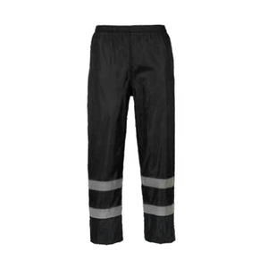 Pantalon de travail imperméable noir pour homme avec bandes réfléchissantes, taille élastique, en polyester mi-lourd, idéal pour l'automne - Product Image 1