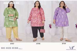 Mejor proveedor de la India de conjuntos de kurti-top largo de talla grande, listos para usar, de la última colección de tela de rayón slub con diseño estampado. - Product Image 6