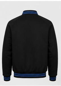 Men's Varsity Jacket Black <b>Blue</b> Trim Stand Collar Front Logo Regular Fit Button Closure Casual Winter Windproof Polyester Shell - Product Image 2