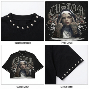 Ensemble deux pièces streetwear pour homme, été, style gothique, avec t-shirt graphique à strass et pantalon large, noir délavé, surdimensionné et clouté - Product Image 4