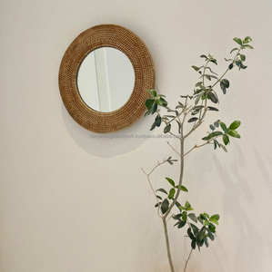 Miroir de maquillage en rotin fait à la main miroir décoratif miroir mural rond - Product Image 2