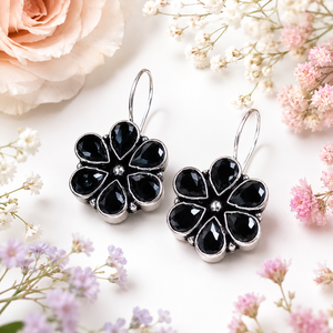 Verified Supplier Floral Gemstone Dangle Earring Bulk | <b>Oxidized</b> Silver Hook Earrings | Fashion Jewelry Manufacturer Ready Stock - Product Image 1