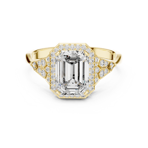 Anillo de Compromiso con Halo de Moissanita Corte Esmeralda, Oro Rosa, Plata de Ley 925, Estilo Vintage, Pavé, Anillo de Boda para Mujer - Product Image 6