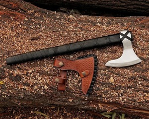 Hand Forged Viking <b>Axe</b> with Carbon Steel Head – Ragnar Bearded <b>Axe</b> with Leather Wrapped Rosewood <b>Handle</b> - Product Image 3