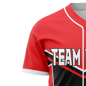 Top Rated Baseball Jersey Premium Men's <b>Red</b> Black Team Name Sublimated Moisture Wicking Button Up Short Sleeve Uniform Adult - Product Image 3