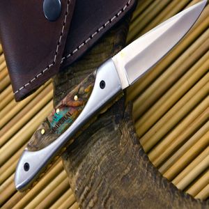 Couteau de chasse en acier inoxydable à pointe tombante avec manche en bois et étui en cuir, design avec bouton de réglage au pouce, pour usage extérieur - Product Image 2