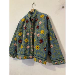 Artisan Handmade Floral Velvet Suzani <b>Jacket</b> <b>Women</b> Luxury Stand Collar Bohemian Full Sleeve <b>Spring</b> Outerwear - Product Image 3