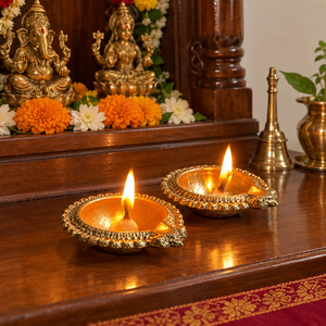 <b>Antique</b> Brass Diya Duo Decorative Oil <b>Lamp</b> for Diwali Puja Home Temple Decor Indian Brass Oil <b>Lamp</b> Set Wholesale Export Supplier - Product Image 4