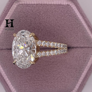 Luxury 5 Carat Oval Cut Engagement <b>Ring</b> 14K Yellow Gold Plated <b>Split</b> Shank Lab Diamond Wedding <b>Ring</b> for Women - Product Image 3