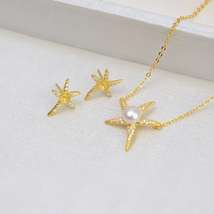 European American Simple Fashionable S925 <b>Silver</b> Sea <b>Star</b> Earrings <b>Necklace</b> Set DIY Accessories with Pearl Hollow - Product Image 3