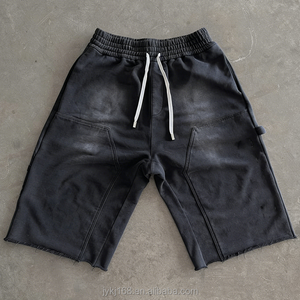 Shorts Bermuda en Coton Déchiré pour Homme, Taille à Cordon, Style Décontracté, Couleur Unie, Tissu Tricoté Respirant - Product Image 2