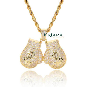 Hip Hop Boxing <b>Glove</b> Pendant 925 <b>Silver</b> 18K Gold Plated Lab Grown Diamond Themed Charm Men's Everyday Wear - Product Image 3