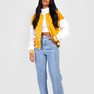 New Arrival Custom Made Women Breathable Canvas Varsity Jacket Autumn Fashion Embroidered Logo Streetwear Bomber <b>Coat</b> Hot Sale - Product Image 1