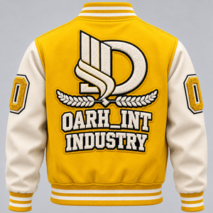 เสื้อแจ็คเก็ตวาร์ซิตี้สีเหลืองขาวสำหรับผู้ชาย OARH_INT INDUSTRY ผ้าฝ้าย 100% ระบายอากาศได้ดี แห้งเร็ว ปักลายแบบกำหนดเองด้านหน้า - Product Image 2