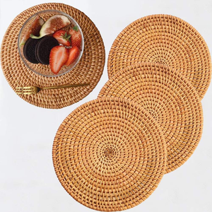 Sous-verre en rotin naturel tressé à la main, fabriqué au Vietnam, écologique, en osier TUYET DUNG, motif floral classique circulaire pour la salle à manger - Product Image 6