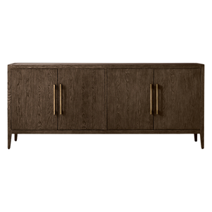 Luxury Modern Solid Teak <b>Sideboard</b> 4-Doors Spacious <b>Storage</b> Shelves Rich Dark Finish and Premium Natural Grain Design - Product Image 1