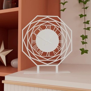 White Tabletop <b>Clock</b> Decorative Timepiece Perfect For Home Office Bedroom And Modern Desk Decor Wholesale From India - Product Image 1