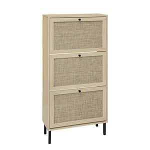 Scarpiera a 3 ante in rattan, mobiletto moderno autoportante per l'ingresso - Product Image 1