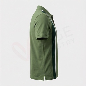 <b>Men's</b> <b>Green</b> Short Sleeve <b>Polo</b> <b>Shirt</b> Color Blocked Striped Knitted Casual Regular Fit Button Design - Product Image 3
