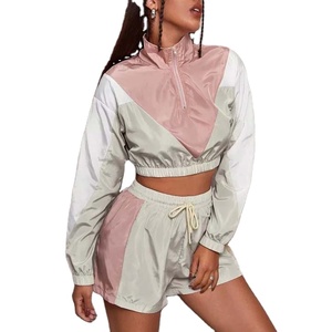 Ensemble deux pièces court coupe-vent à capuche color block personnalisé fonctionnel avec fermeture éclair léger pour femme en nylon vierge BY BS 2026 - Product Image 1