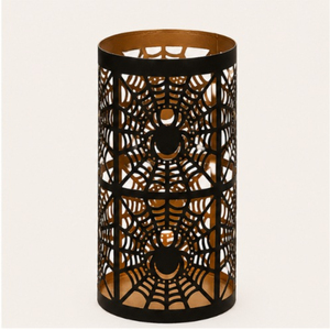 Wholesale Halloween Metal Spider Web Hurricane Candle Holder Matte Black & Gold Iron Votive <b>Lantern</b> For Party Table Centerpiece - Product Image 1