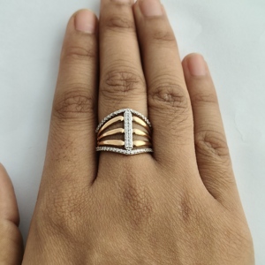 18K Rose Gold Diamond Multi Row Geometric <b>Statement</b> <b>Ring</b> for Women Pave Set V Shape Design Wedding Party Wear Gift Fine Jewelry - Product Image 5