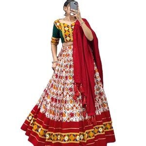 Patola de style moderne imprimé Lehenga Choli avec feuille de travail et miroir original Gamthi dentelle pour les fêtes vêtements indiens et pakistanais - Product Image 1