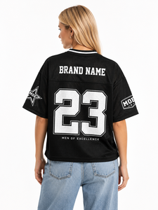Custom Sublimation Team Uniform American Football Jersey Black Mesh V Neck Athletic Fit With Large Number Personalised Print OEM - Product Image 2