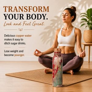 Bouteille d'eau en cuivre pur à 100% écologique de 650 ml sans BPA avec couvercle anti-fuite pour hommes et femmes, idéale pour le sport et les voyages - Product Image 1