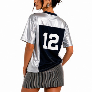 Maillot de football américain pour femme, col en V, maille argent marine, numéro 12, manches courtes, coupe régulière, vêtement anti-humidité - Product Image 5