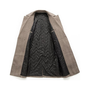 <b>Men</b> Herringbone Twill Wool <b>Double</b> <b>Breasted</b> Long Coat Notch Lapel Slim Fit Belted Winter <b>Overcoat</b> - Product Image 2