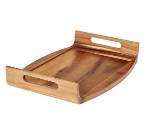 Bandeja Rectangular Curva de Madera de Acacia Natural Ecológica Moderna con Asa Integrada para Servir Desayuno, Plato Decorativo para Café - Product Image 1