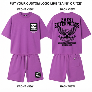 ZAINI Men's Summer Casual <b>T</b>-<b>Shirt</b> Shorts Set Knitted ODM 280 GSM 100% <b>Polyester</b> Breathable Fabric Hand Embroidery Logo Front - Product Image 1