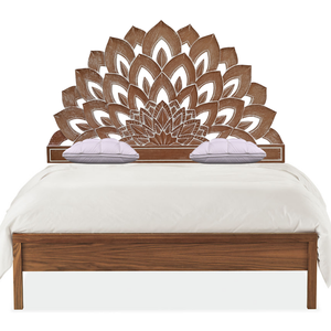 Cabecero de Cama King Size de Madera Tallada a Mano con Diseño de Loto, Acabado Natural Blanqueado, Estilo Boho, Muebles para el Hogar - Product Image 4