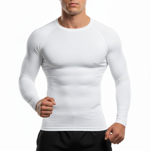 White Long Sleeve <b>Compression</b> <b>Shirt</b> <b>Men</b> Quick Dry Fitted Sports Top O Neck Athletic Training Tee Fight wear Rash guard - Product Image 1