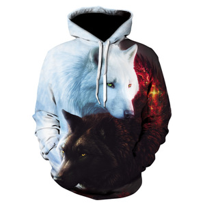 Sweat-shirt à capuche pour homme avec imprimé loup, sublimation, coupe classique, décontracté, pour l'automne, 100% polyester, tricoté, respirant - Product Image 3