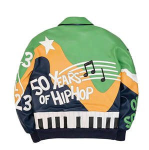 Blouson Bomber Hip Hop en Cuir d'Agneau Personnalisé pour Homme avec Broderie Piano – Vestes en Cuir Véritable pour l'Extérieur – Prise en Charge OEM - Product Image 2