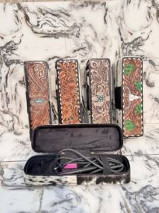 High Quality Hand Tooled Leather <b>Heat</b> Resistant Travel <b>Hair</b> On Hide Fur Straightener <b>Curler</b> Case Perfect Organizer <b>Hair</b> Tools - Product Image 5