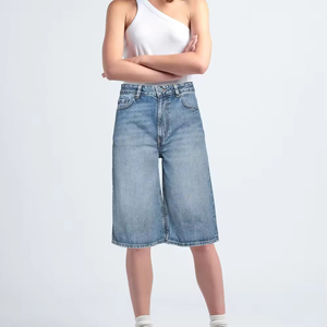 Nouveautés 2026 – Short unisexe en jean 100 % coton avec logo personnalisé sur le devant, délavage acide vintage, pour homme et femme - Product Image 2