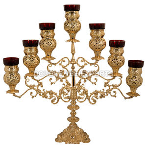 Candelabro de Latón para 7 Velas |   Candelabro Ornamentado para Iglesia y Templo - DOUBLE VEE EXPORTS - Product Image 2