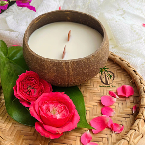 Vela de spa de cáscara de coco de 300 gramos, cera de coco con aceite esencial de coco natural al mejor precio de proveedor vietnamita - Product Image 1