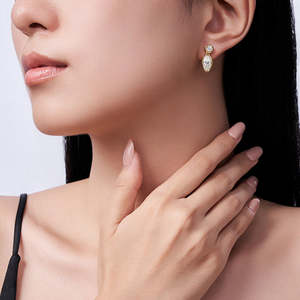 Pendientes de Plata de Ley S925 con Moissanita, Diseño Geométrico de Dos Niveles, Estilo Marquesa, para Aniversario de Bodas, para Mujer - Product Image 3