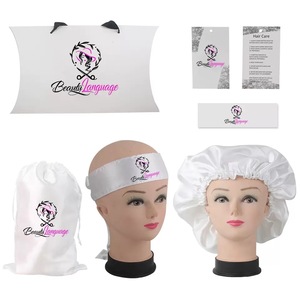 Bonnet en satin de soie personnalisé avec logo pour femme, extra large, double couche, bonnet de nuit réglable à large bande pour la protection des cheveux - Product Image 2